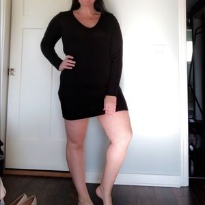 Black sweater dress with back detail
